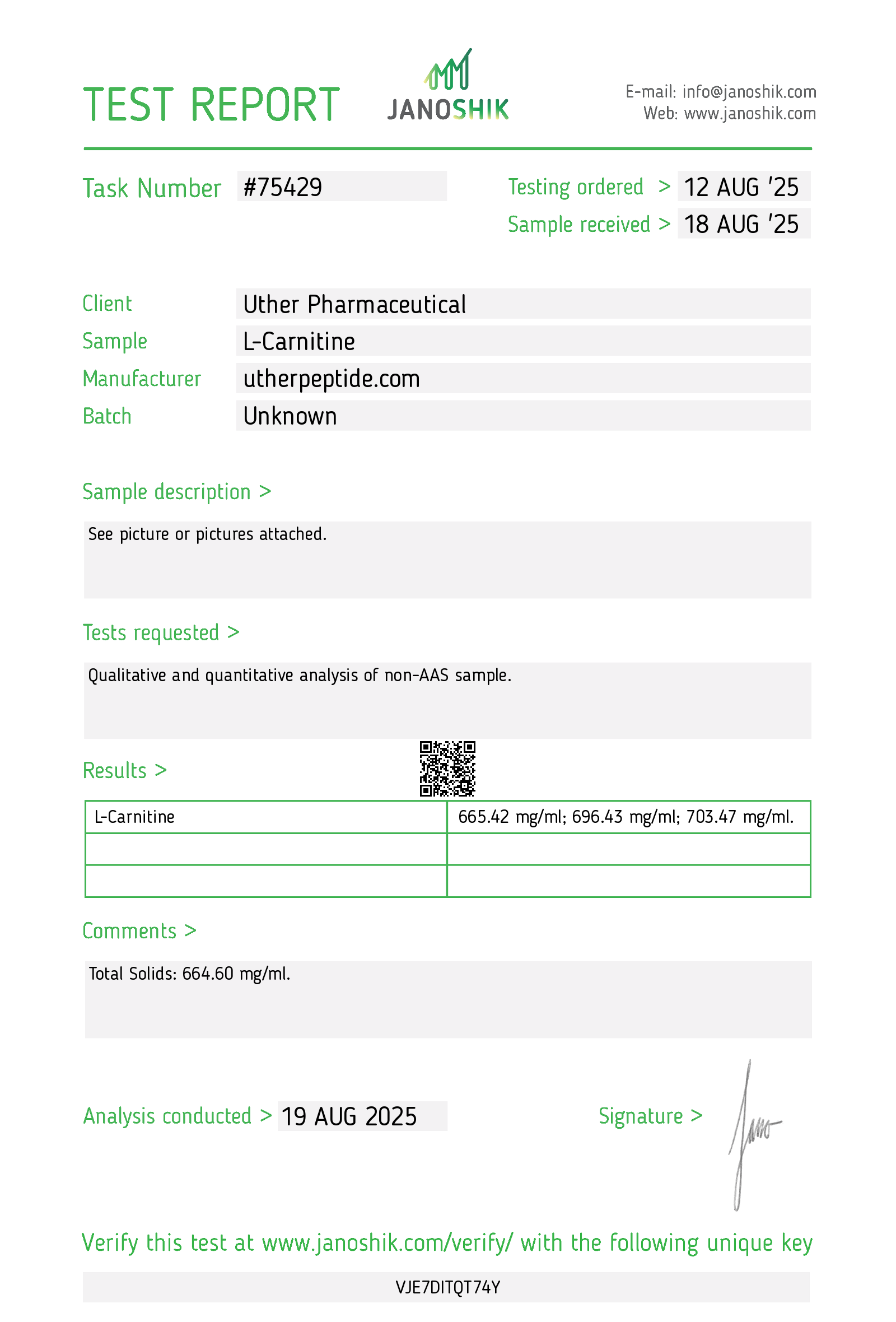 L-Carnitine Certificate of Analysis